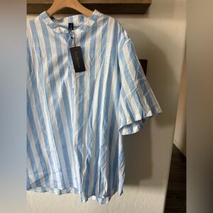 Luc Matton|Light Blue and White Striped Casual Shirt in cotton,plus size 3X•NWT
